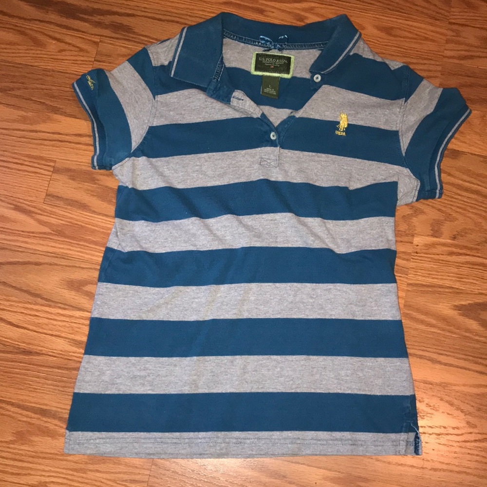 Large blue & Grey striped polo shirt